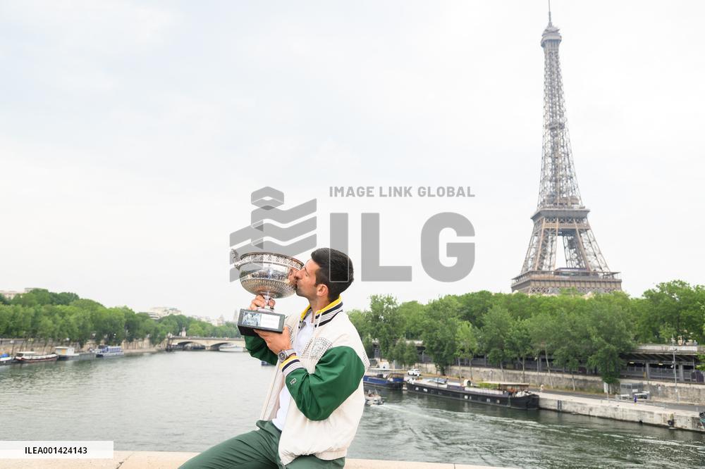 French Open - Novak Djokovic Poses With His Trophy
