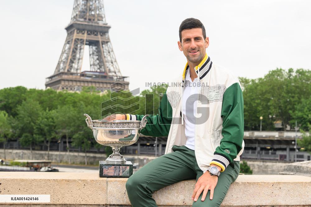 French Open - Novak Djokovic Poses With His Trophy