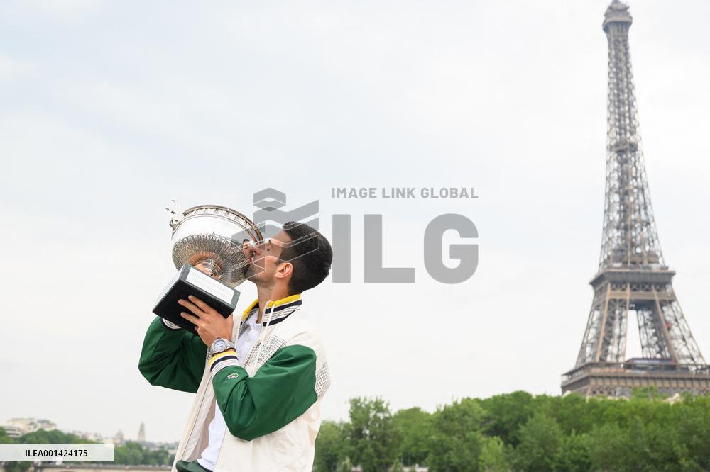 French Open - Novak Djokovic Poses With His Trophy