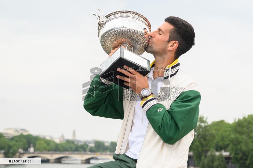 French Open - Novak Djokovic Poses With His Trophy