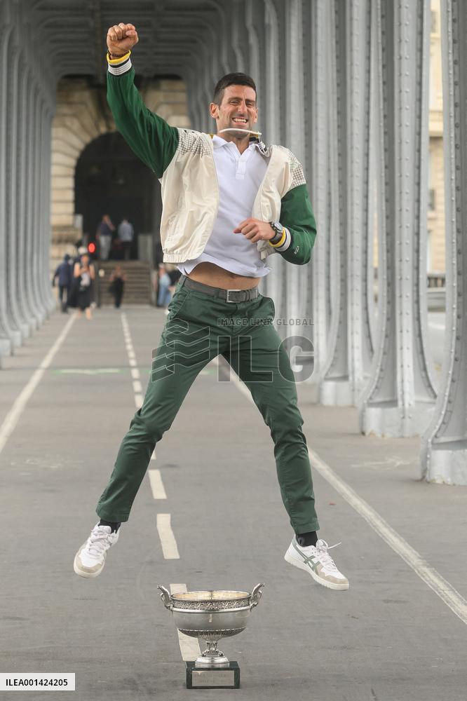 French Open - Novak Djokovic Poses With His Trophy
