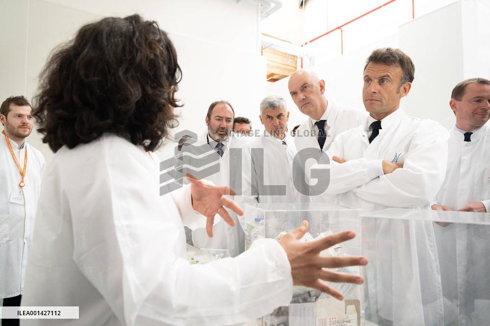 President Macron Visits Aguettant Pharmaceutical Laboratory - Champagne