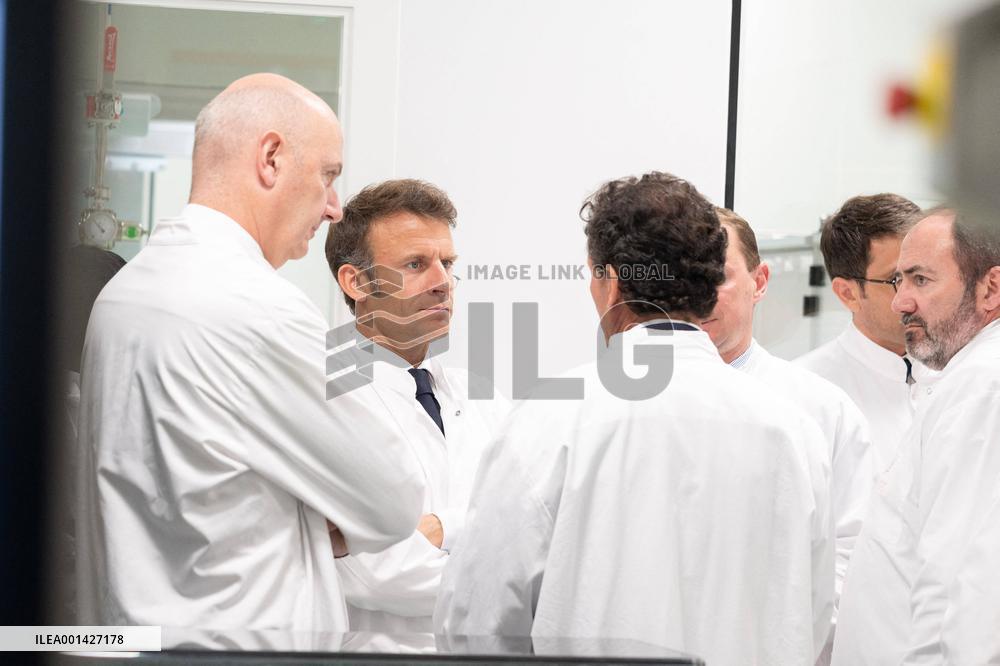 President Macron Visits Aguettant Pharmaceutical Laboratory - Champagne