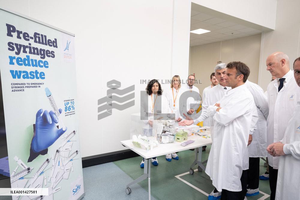 President Macron Visits Aguettant Pharmaceutical Laboratory - Champagne
