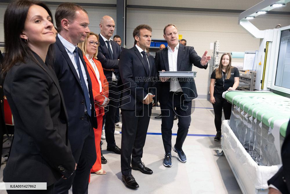 Emmanuel Macron Visits The Shoe Manufacturing ASF - Ardoix
