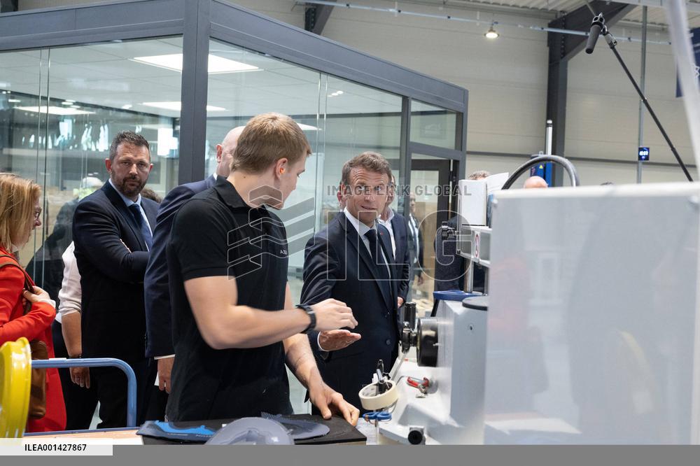 Emmanuel Macron Visits The Shoe Manufacturing ASF - Ardoix