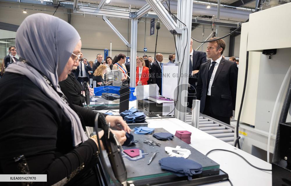 Emmanuel Macron Visits The Shoe Manufacturing ASF - Ardoix