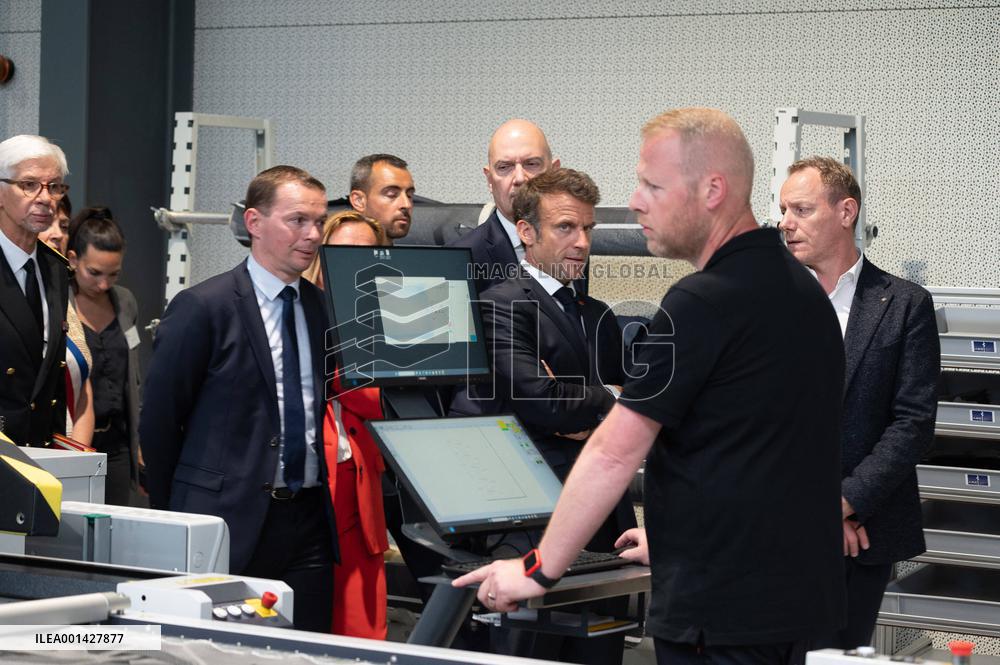 Emmanuel Macron Visits The Shoe Manufacturing ASF - Ardoix
