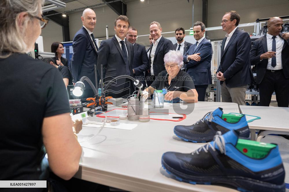 Emmanuel Macron Visits The Shoe Manufacturing ASF - Ardoix