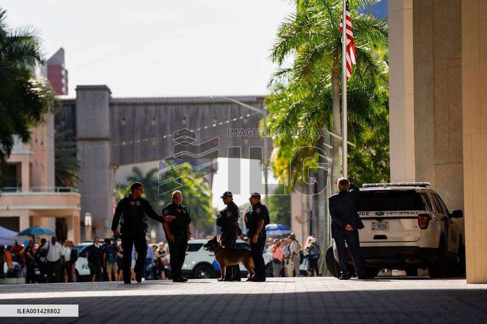 Former President Trump After His Arraignment At The Courthouse - Miami