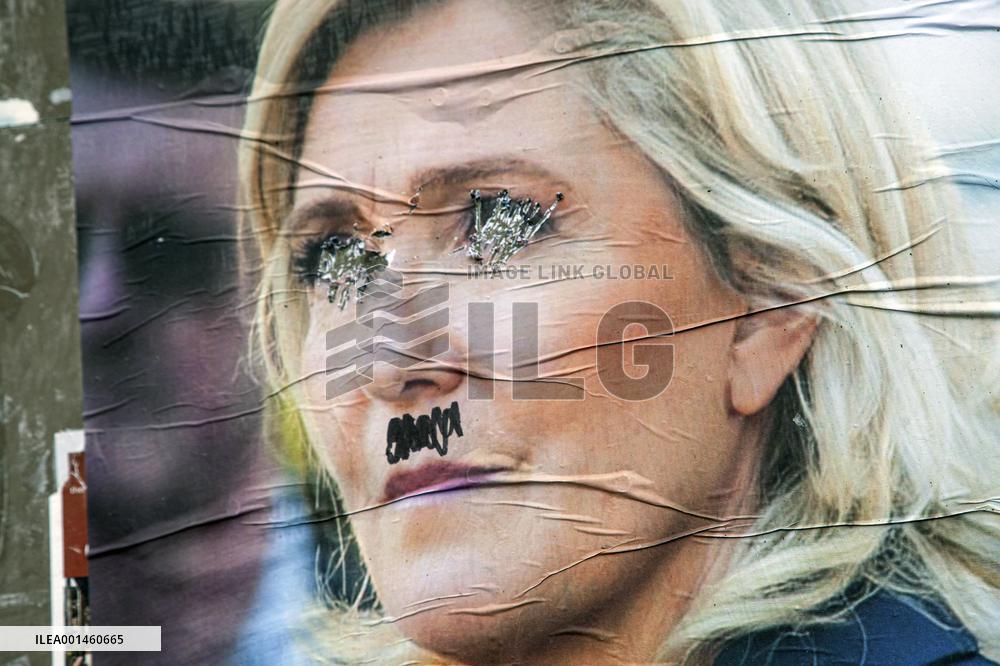 Deteriorated RN Poster With Marine Le Pen - Briancon