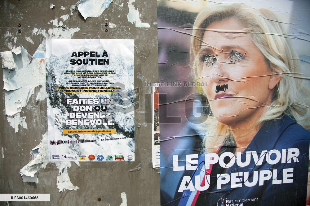 Deteriorated RN Poster With Marine Le Pen - Briancon