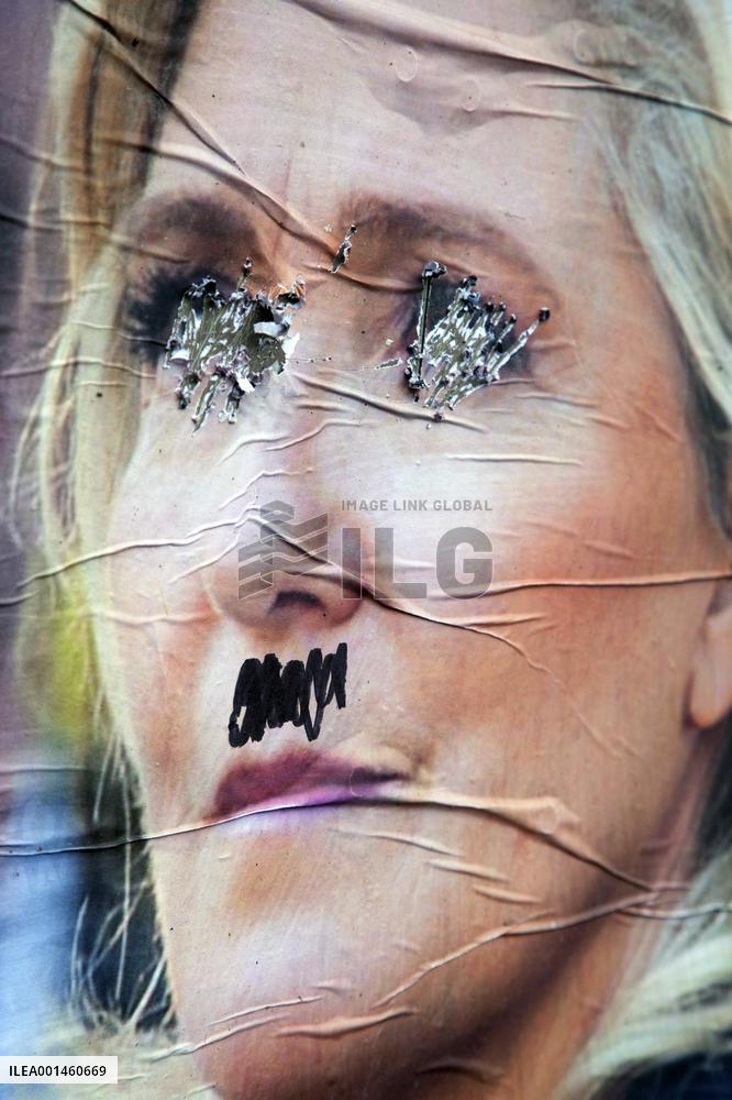 Deteriorated RN Poster With Marine Le Pen - Briancon