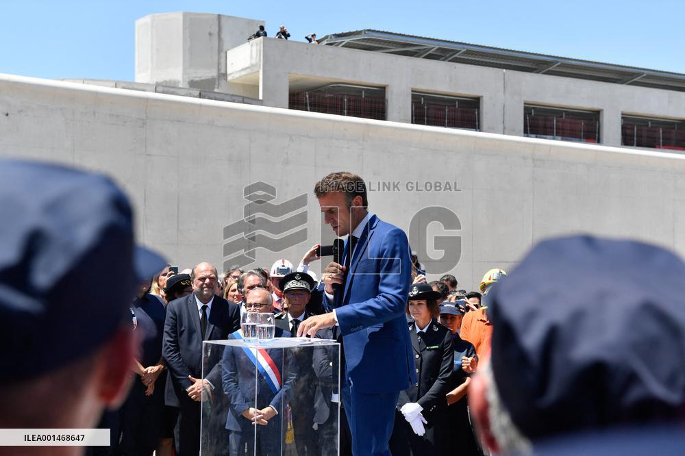 President Macron Visit To The Construction Site Of The Baumettes 3 Prison Building - Marseille