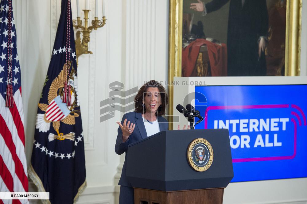 United States President Joe Biden, United States Vice President Kamala Harris and United States Secretary of Commerce Gina Raimo