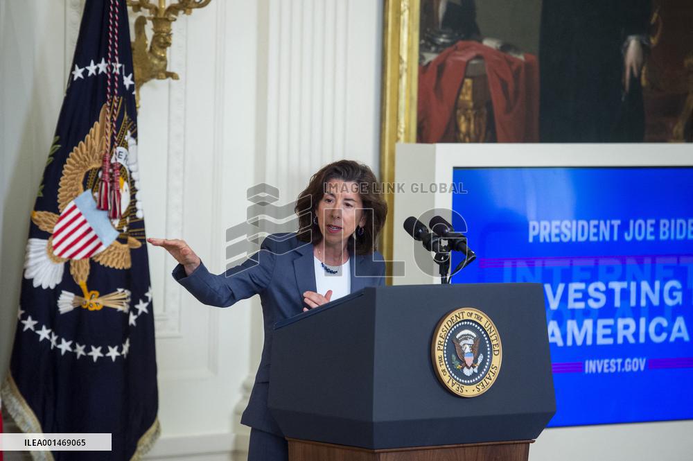United States President Joe Biden, United States Vice President Kamala Harris and United States Secretary of Commerce Gina Raimo