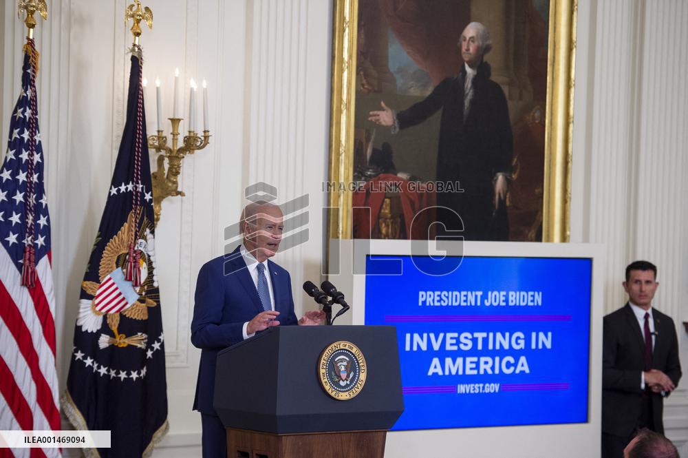 United States President Joe Biden, United States Vice President Kamala Harris and United States Secretary of Commerce Gina Raimo