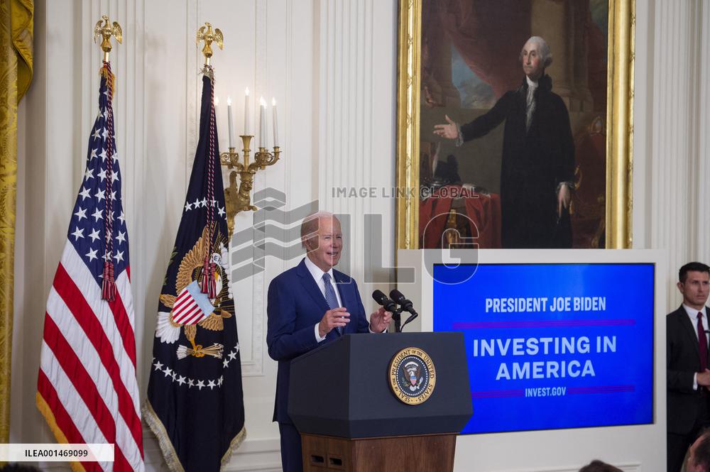United States President Joe Biden, United States Vice President Kamala Harris and United States Secretary of Commerce Gina Raimo