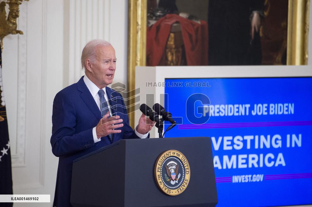 United States President Joe Biden, United States Vice President Kamala Harris and United States Secretary of Commerce Gina Raimo