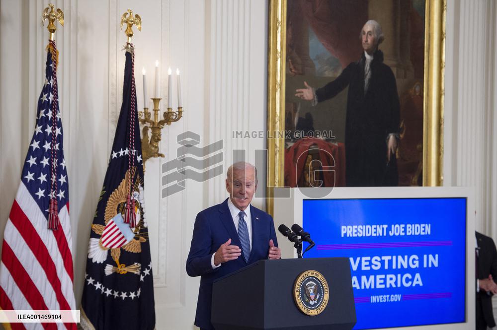United States President Joe Biden, United States Vice President Kamala Harris and United States Secretary of Commerce Gina Raimo