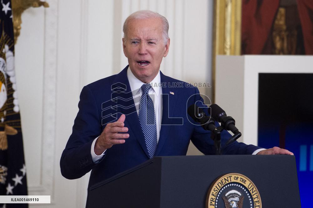 United States President Joe Biden, United States Vice President Kamala Harris and United States Secretary of Commerce Gina Raimo