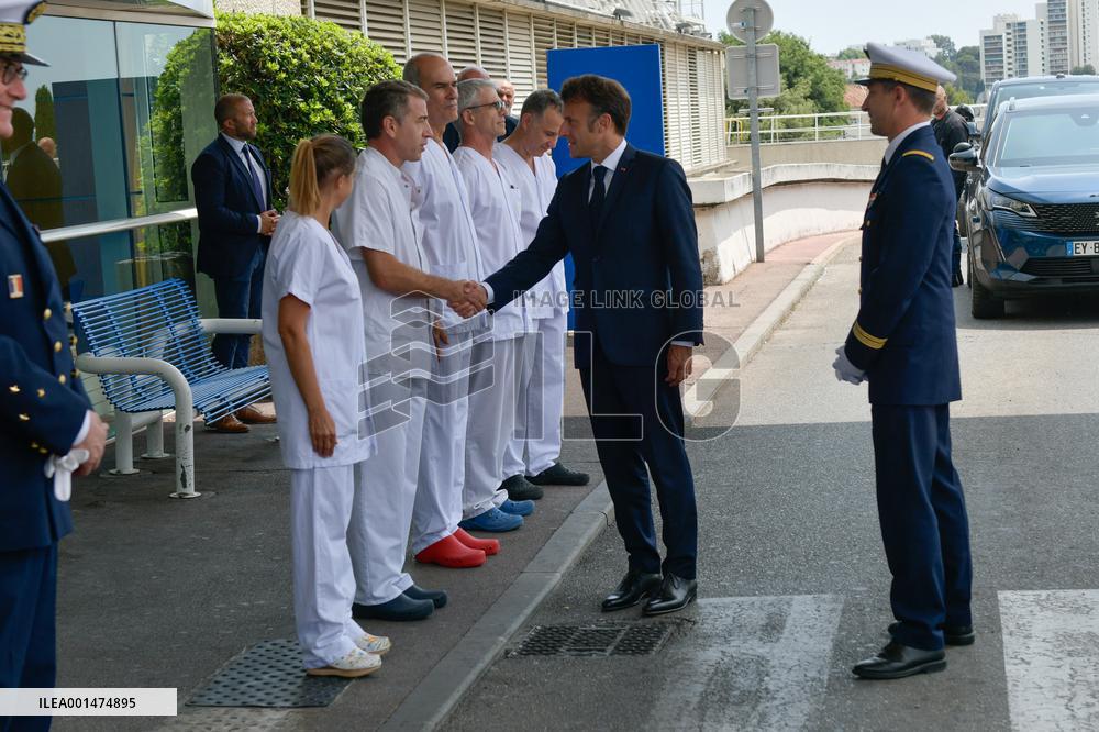 Macron Visits Military Hospital - Marseille
