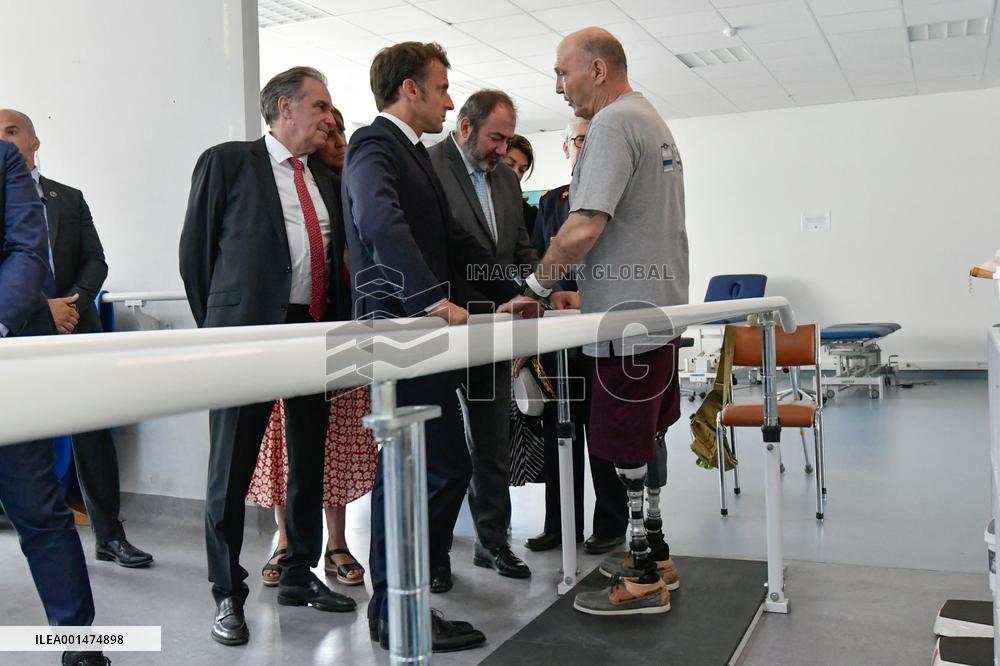 Macron Visits Military Hospital - Marseille