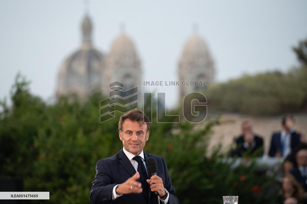 Macron Speaks At Fort St Jean - Marseille