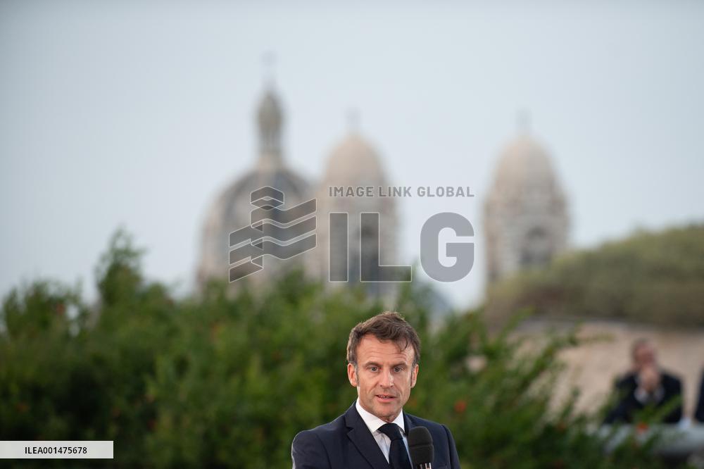Macron Speaks At Fort St Jean - Marseille