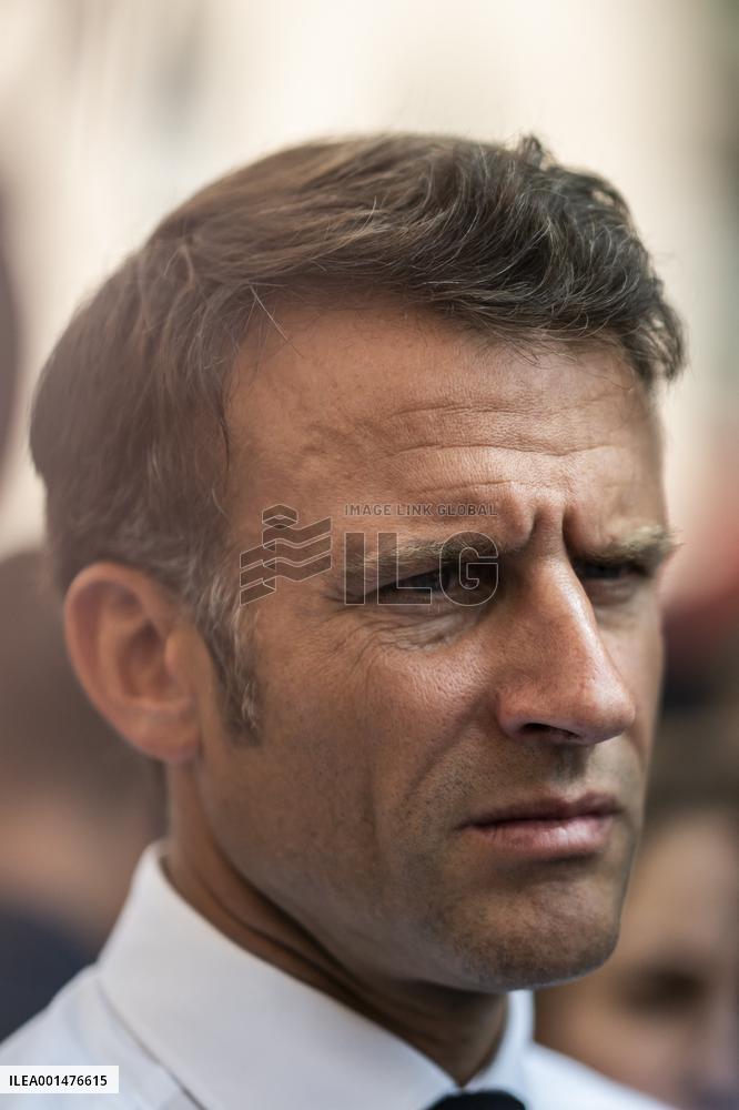 President Macron Visits The Benza District - Marseille