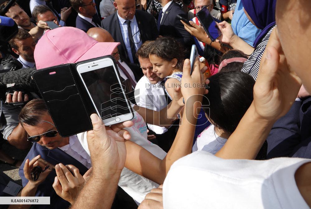 President Macron Visits The Benza District - Marseille