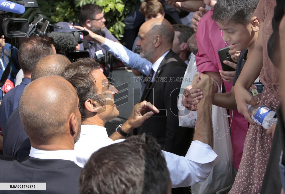 President Macron Visits The Benza District - Marseille