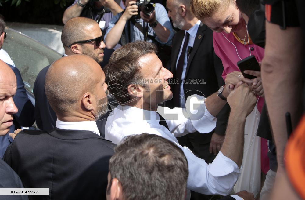 President Macron Visits The Benza District - Marseille