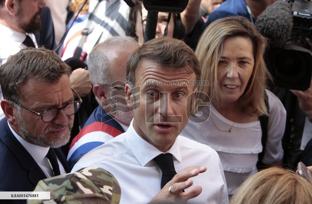 President Macron Visits The Benza District - Marseille