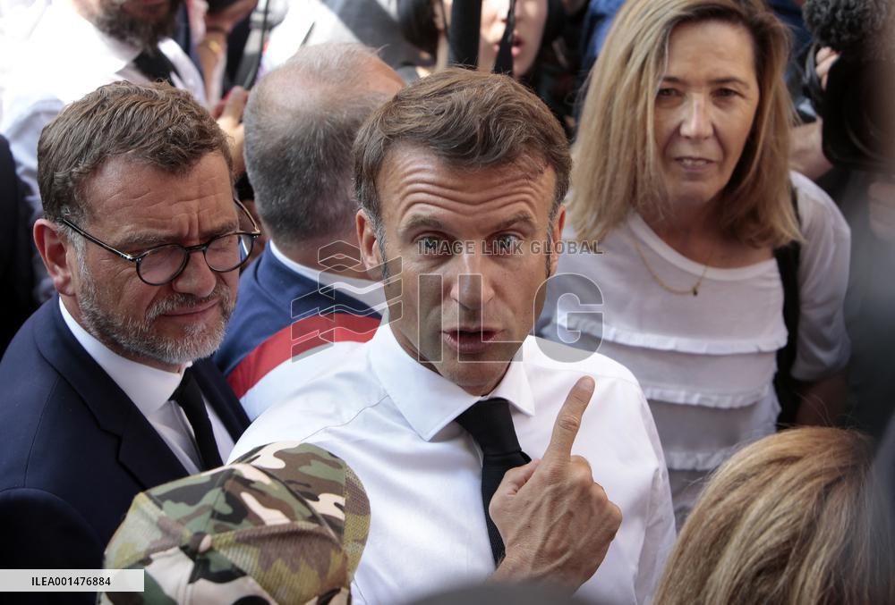 President Macron Visits The Benza District - Marseille