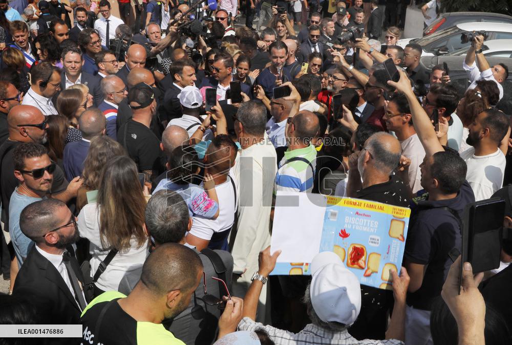 President Macron Visits The Benza District - Marseille