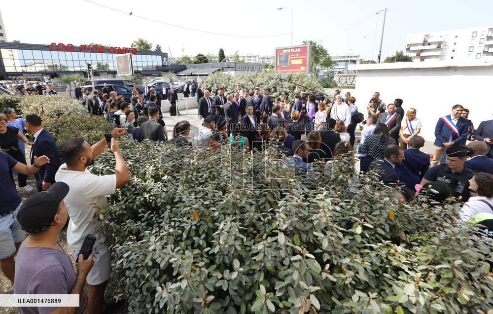 President Macron Visits The Benza District - Marseille