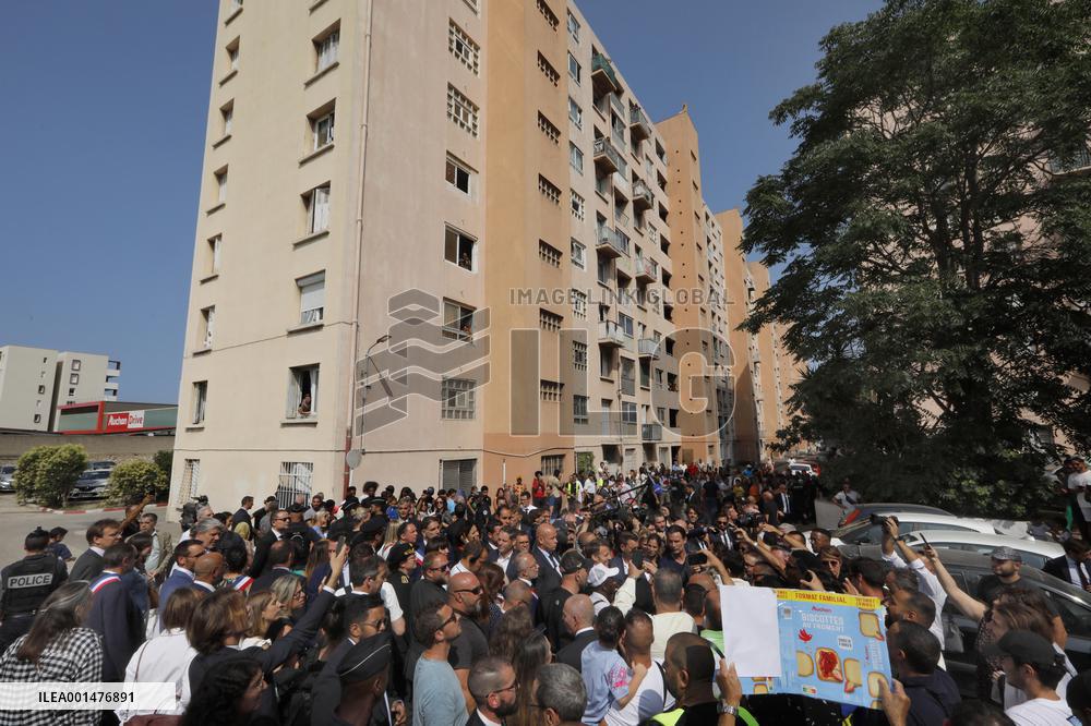 President Macron Visits The Benza District - Marseille