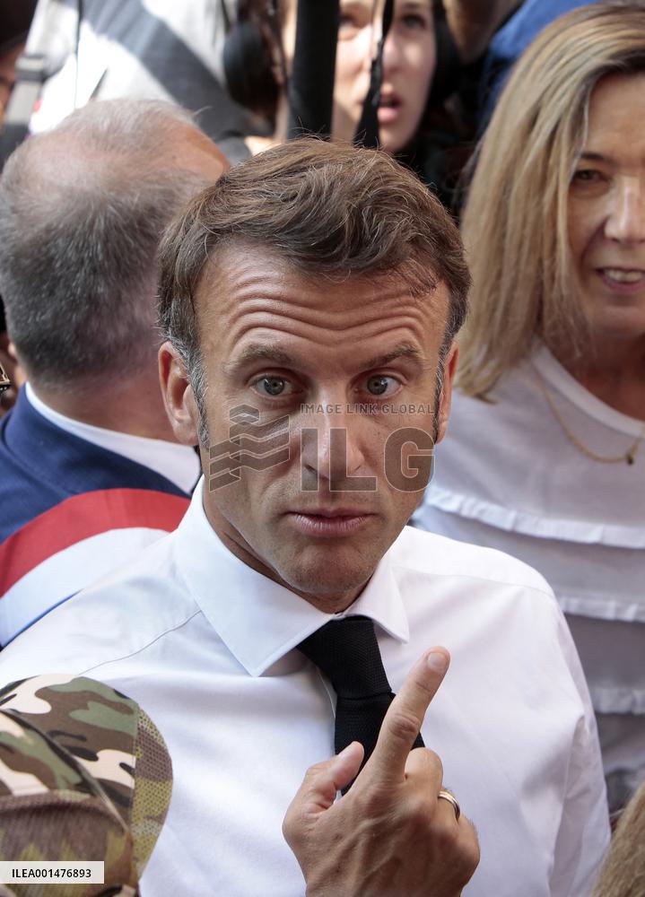 President Macron Visits The Benza District - Marseille