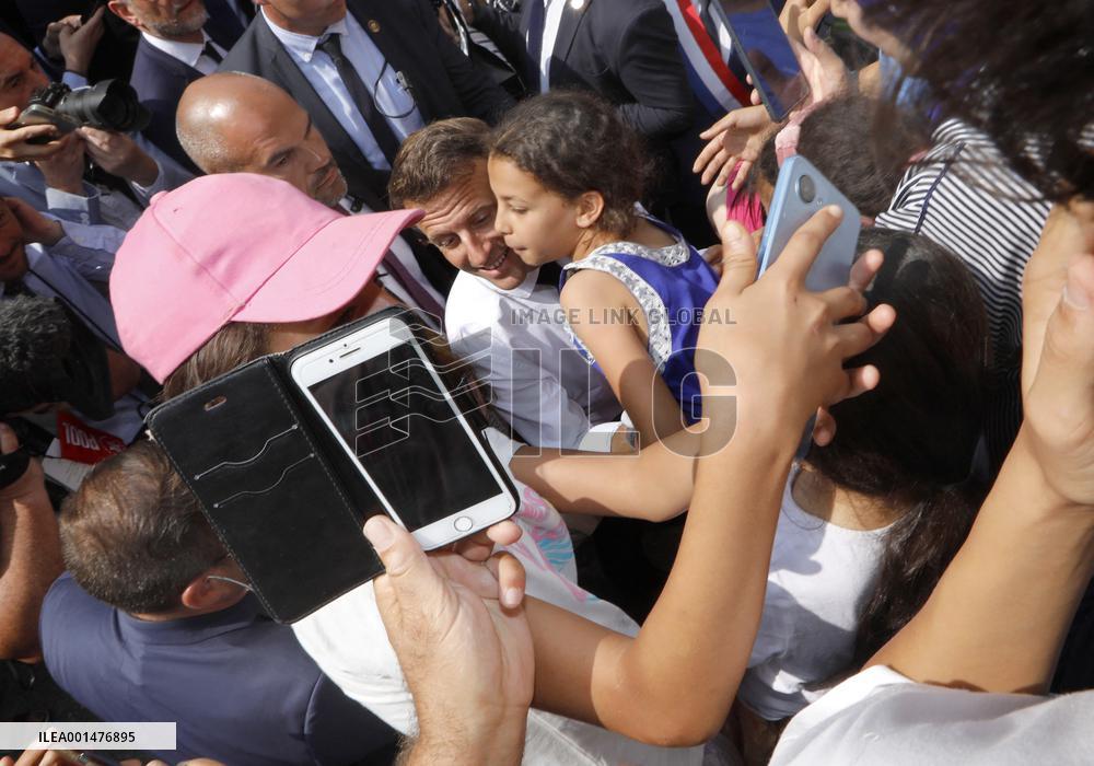 President Macron Visits The Benza District - Marseille