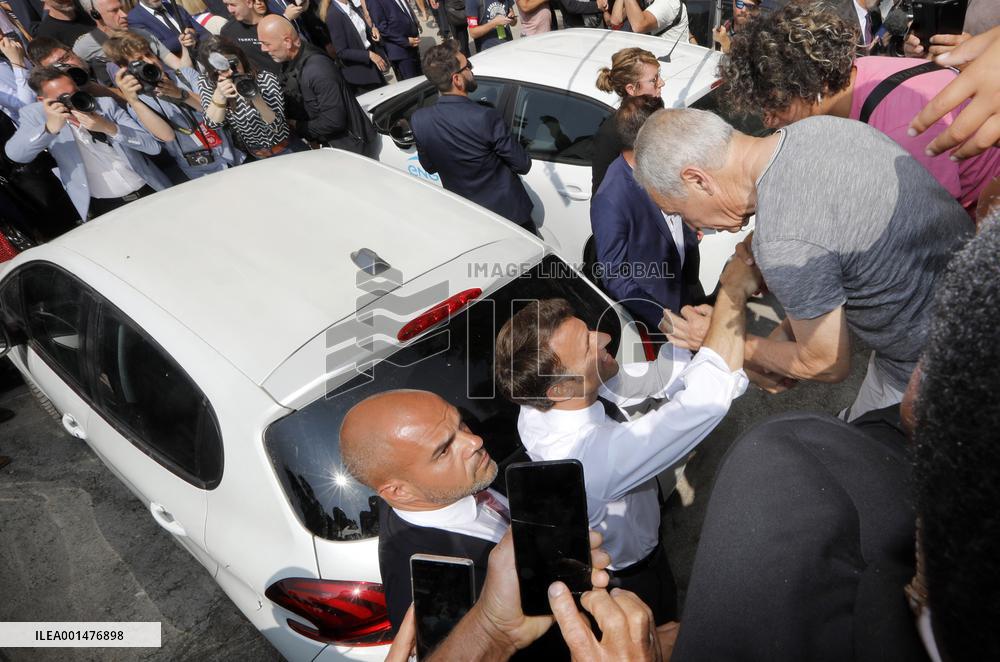 President Macron Visits The Benza District - Marseille