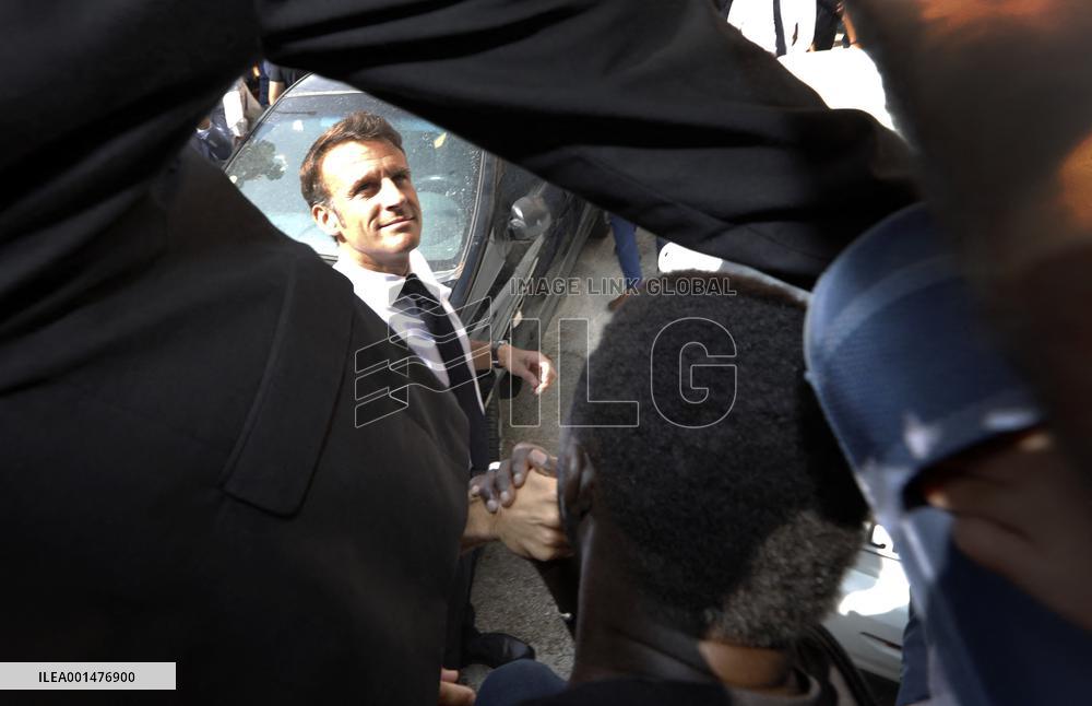 President Macron Visits The Benza District - Marseille