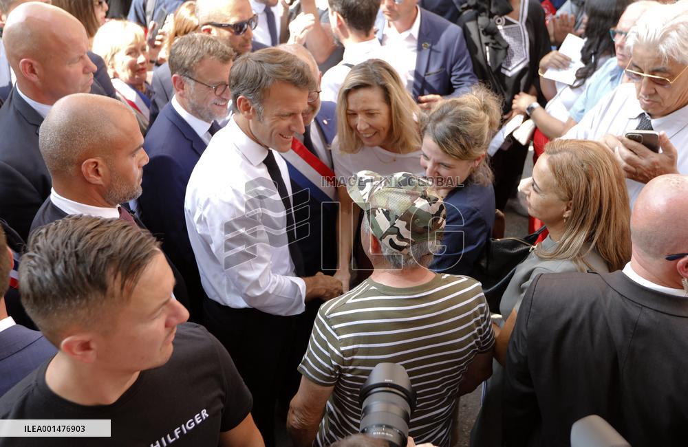 President Macron Visits The Benza District - Marseille