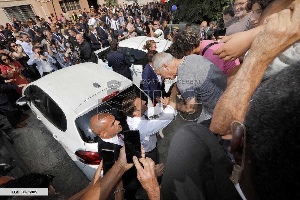 President Macron Visits The Benza District - Marseille