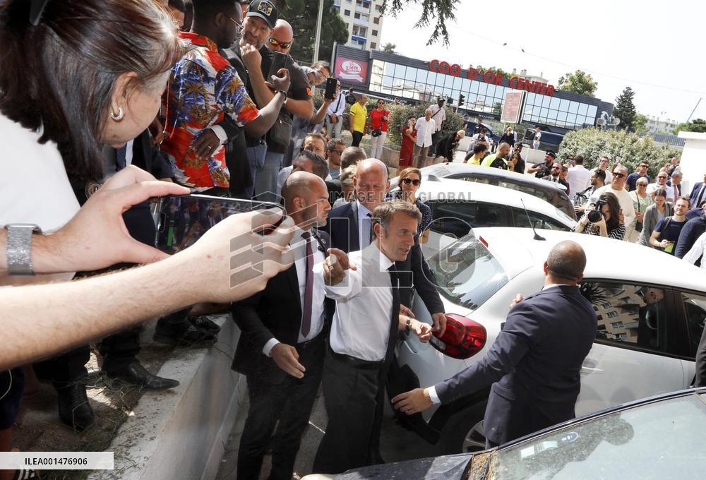 President Macron Visits The Benza District - Marseille
