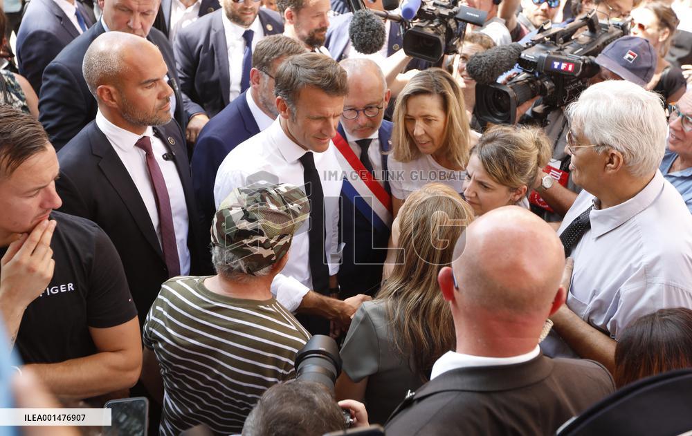 President Macron Visits The Benza District - Marseille