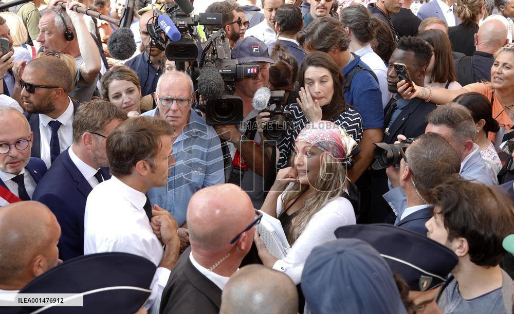 President Macron Visits The Benza District - Marseille