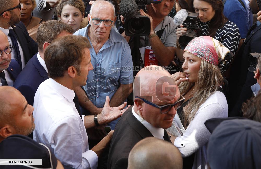 President Macron Visits The Benza District - Marseille