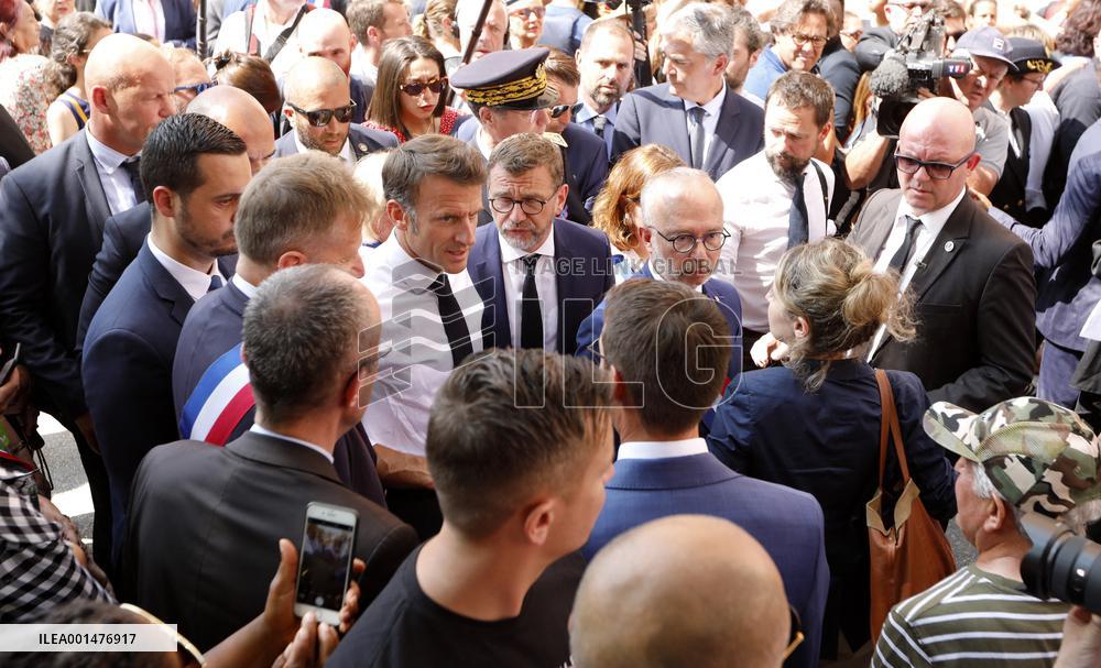 President Macron Visits The Benza District - Marseille
