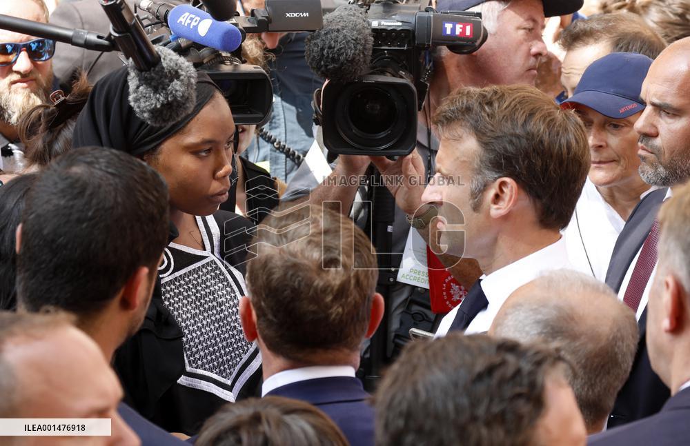 President Macron Visits The Benza District - Marseille